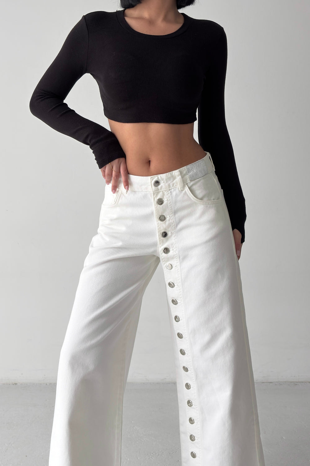 Routines Buttons Detail Jeans - White 1906 Jeans Routines Fashion