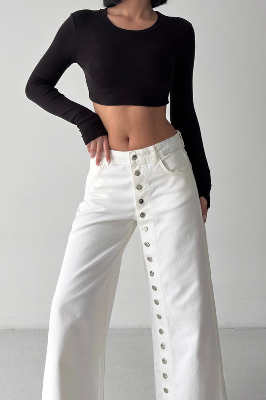 Routines Buttons Detail Jeans - White 1906 Jeans Routines Fashion