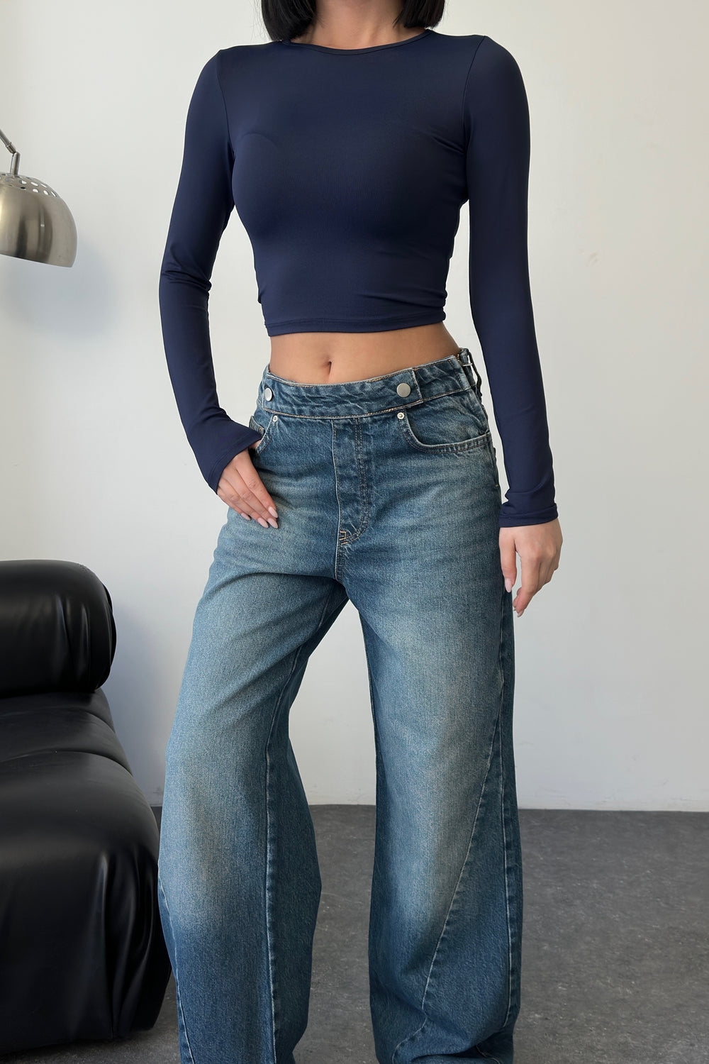 Routines Buttons Detail Straight Jeans 72120 Jeans Routines Fashion