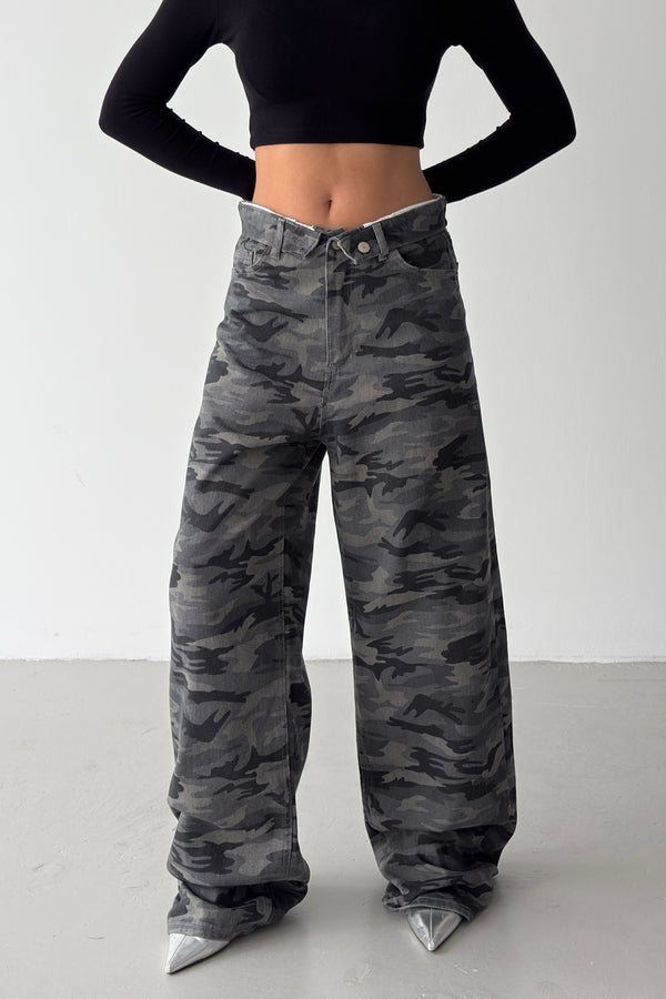 Routines Camouflage Folded Waist Jeans - Grey D534 - ROUTINES