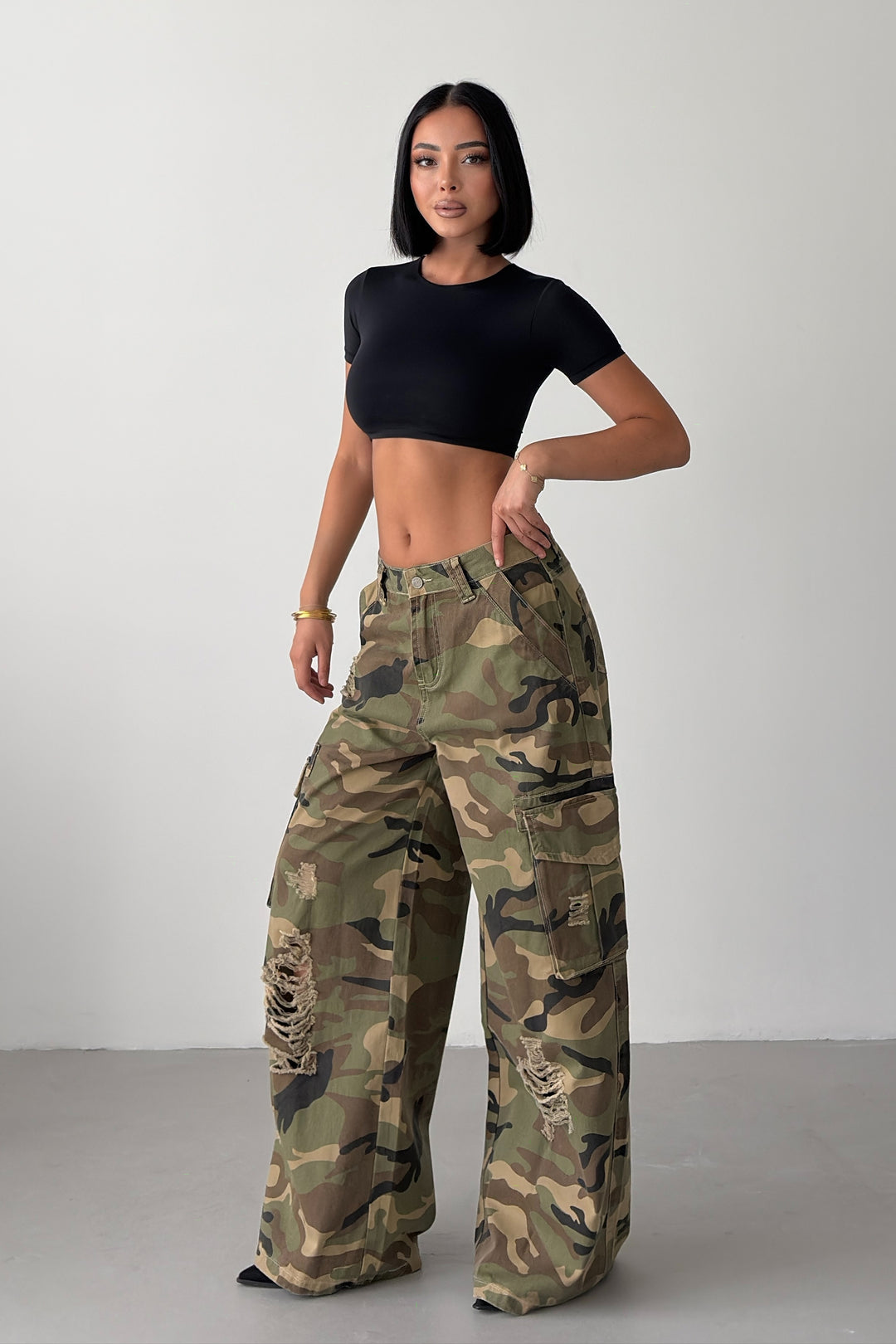 Routines Camouflage Ripped Cargo Jeans 8922