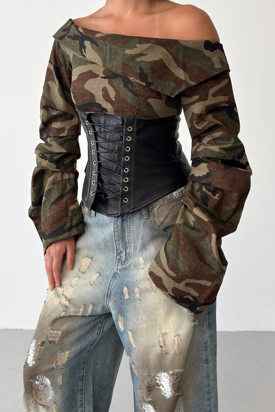 Routines Camouflage Tie Off-shoulder Top 68061 - ROUTINES