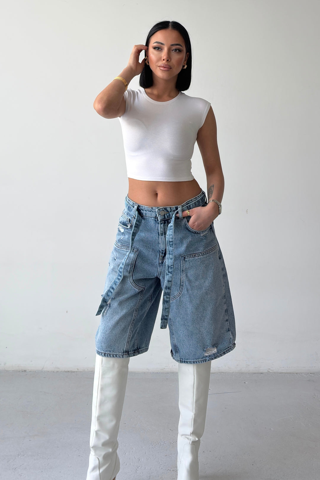 Routines Carpenter Belted Jorts - Light Blue 5615 - ROUTINES