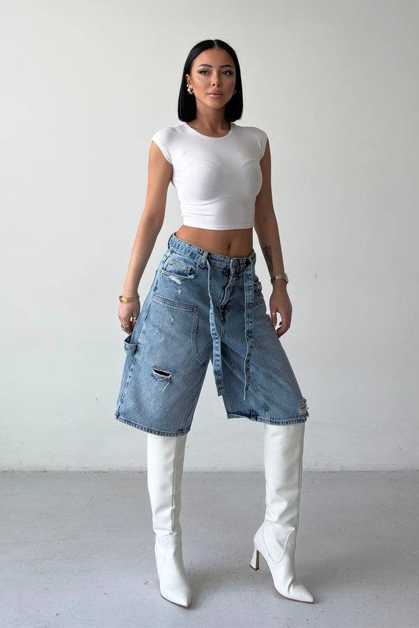 Routines Carpenter Belted Jorts - Light Blue 5615 - ROUTINES