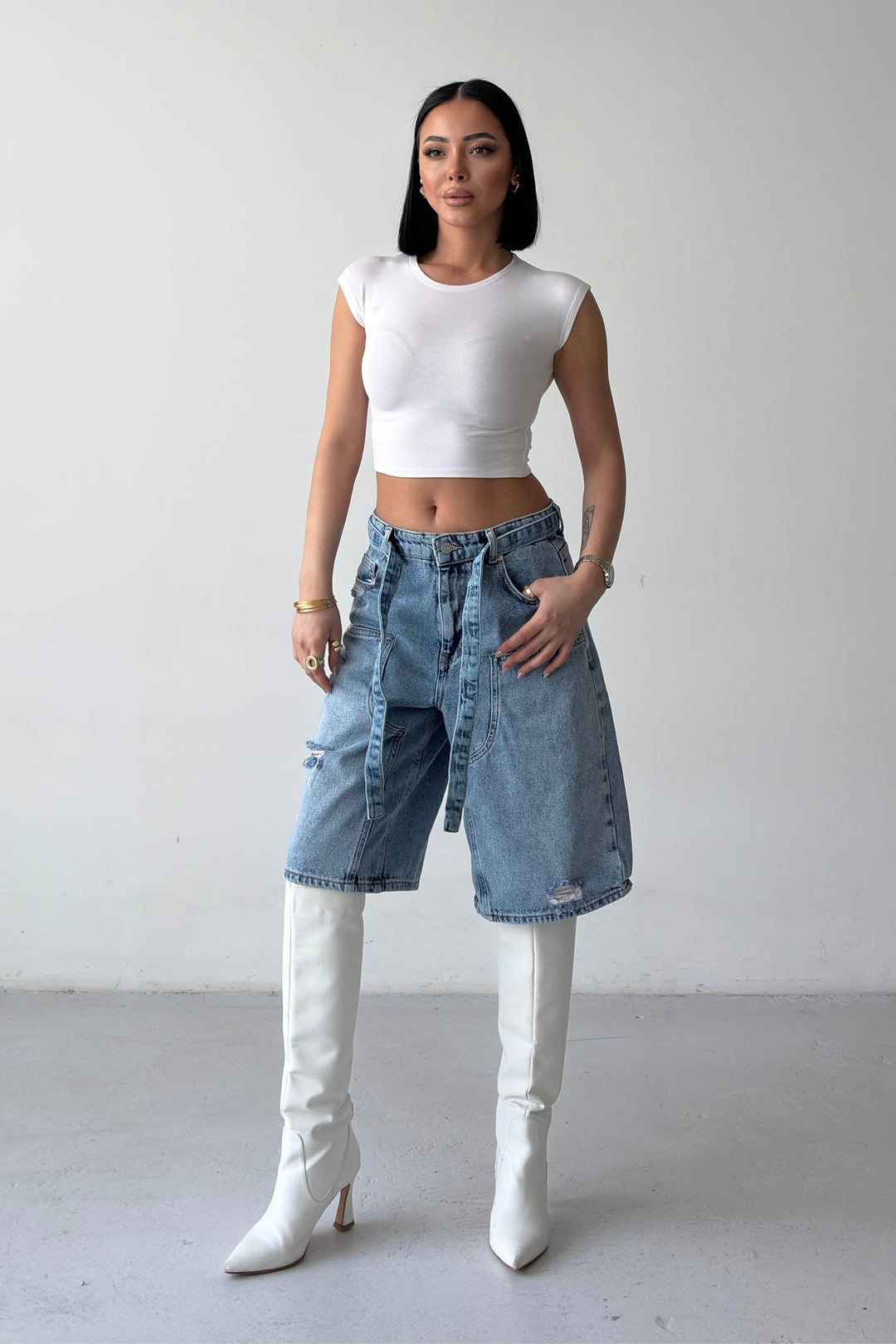 Routines Carpenter Belted Jorts - Light Blue 5615 - ROUTINES