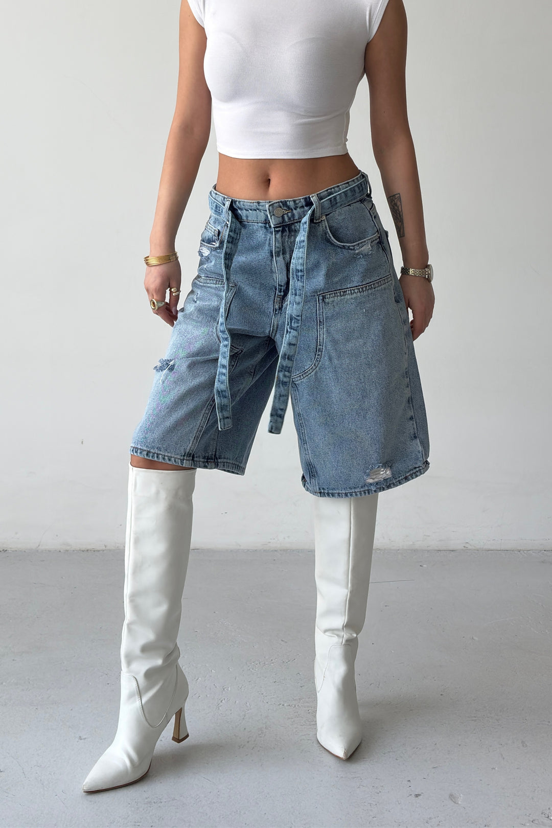 Routines Carpenter Belted Jorts - Light Blue 5615 - ROUTINES
