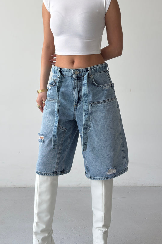 Routines Carpenter Belted Jorts - Light Blue 5615 - ROUTINES