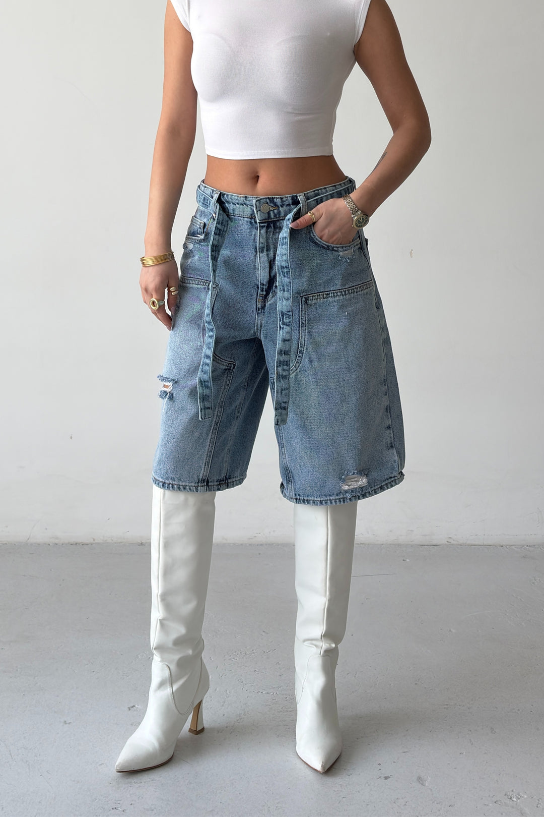 Routines Carpenter Belted Jorts - Light Blue 5615 - ROUTINES