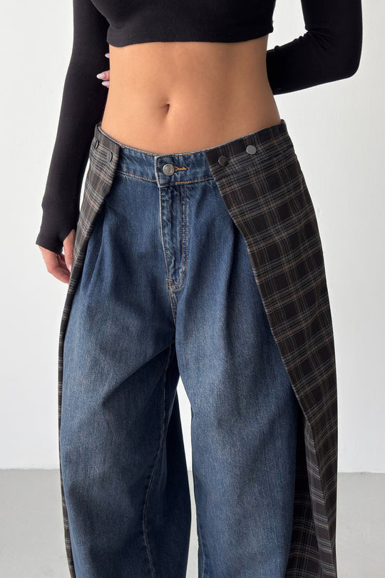 Routines Checkered Overlay Waist Jeans 2026