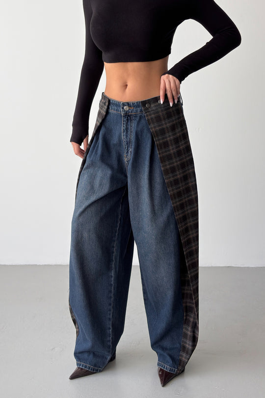 Routines Checkered Overlay Waist Jeans 2026