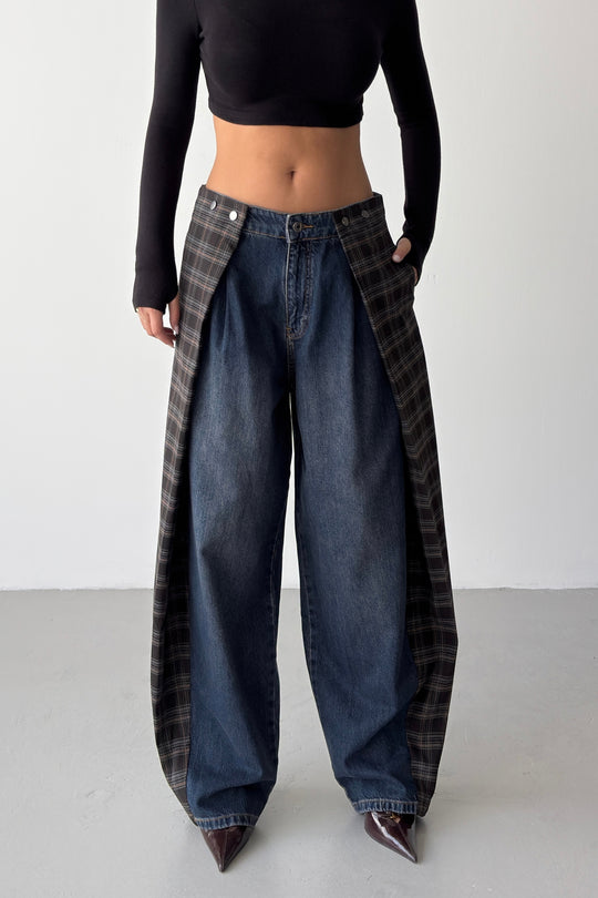 Routines Checkered Overlay Waist Jeans 2026