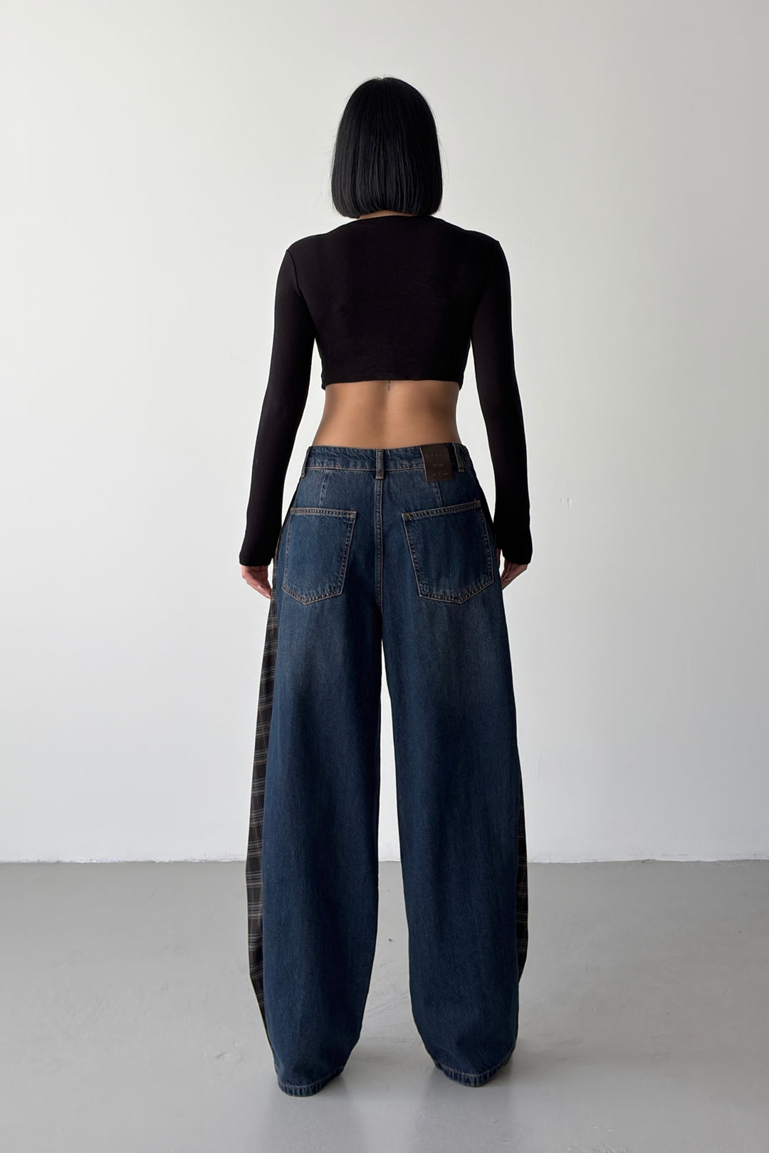 Routines Checkered Overlay Waist Jeans 2026