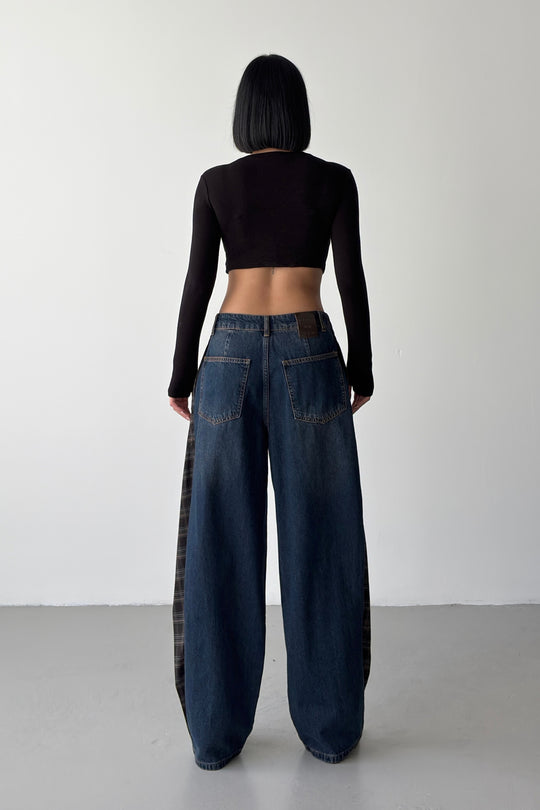 Routines Checkered Overlay Waist Jeans 2026