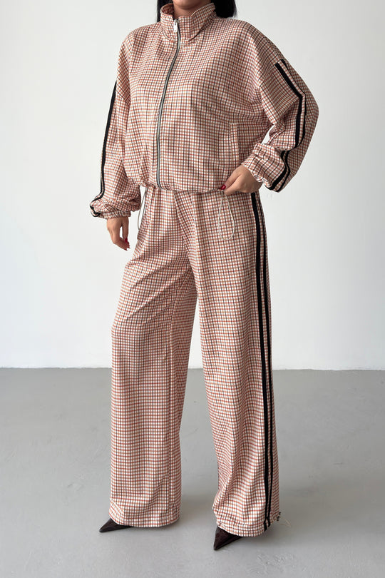 Routines Checkered Striped Tracksuit - Coral 7012