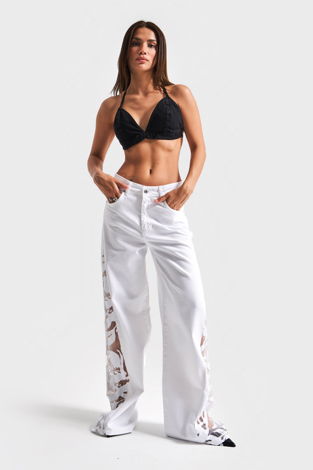Routines Chiffon Detail Baggy Jeans - White 3960 - ROUTINES