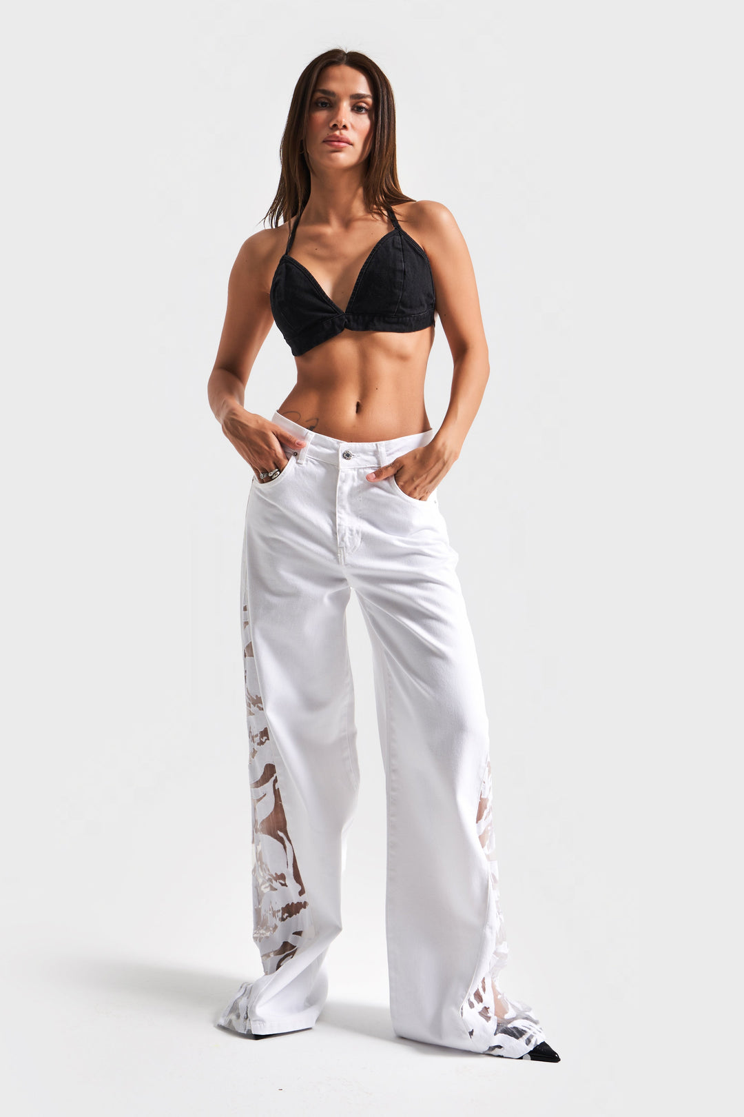 Routines Chiffon Detail Baggy Jeans - White 3960 - ROUTINES