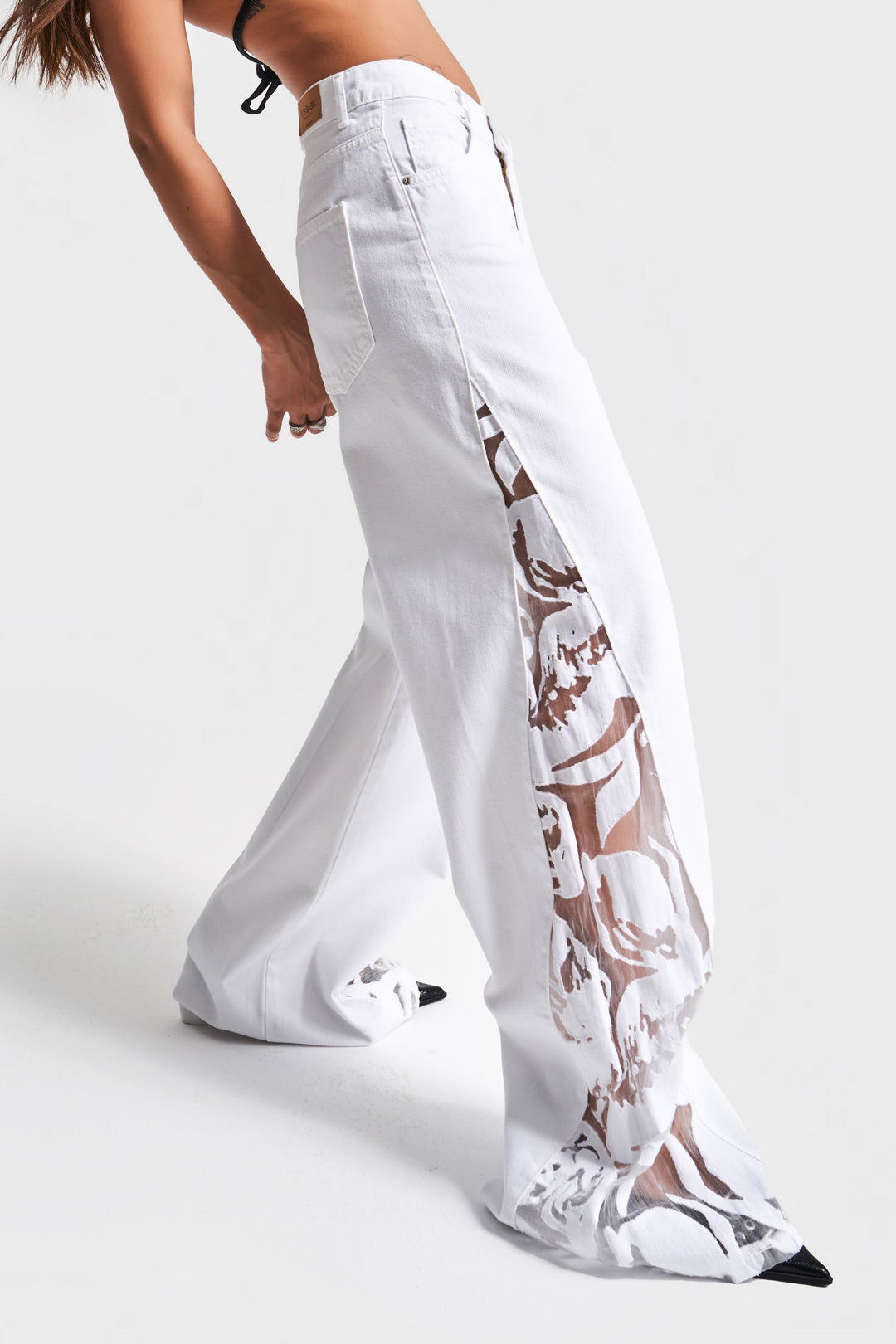Routines Chiffon Detail Baggy Jeans - White 3960 - ROUTINES