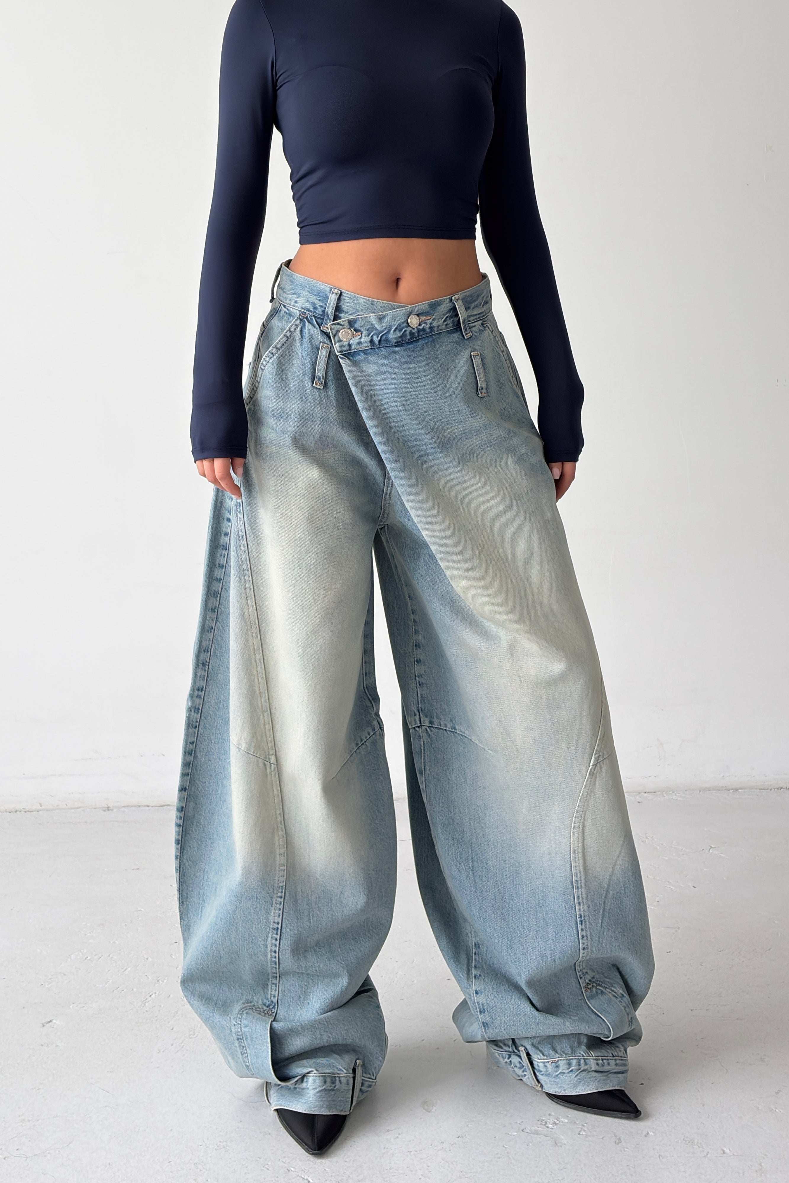 Routines Cross Baggy Balloon Jeans - Vintage Blue 4841 – ROUTINES®