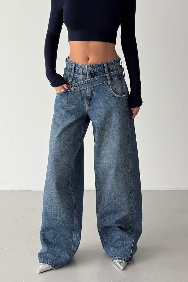 Routines Cross Belt Double Waist Jeans 2793-1 - ROUTINES