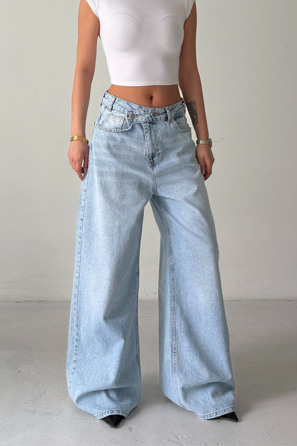 Routines Cross Button Baggy Jeans - Light Blue 3568 Jeans Routines Fashion