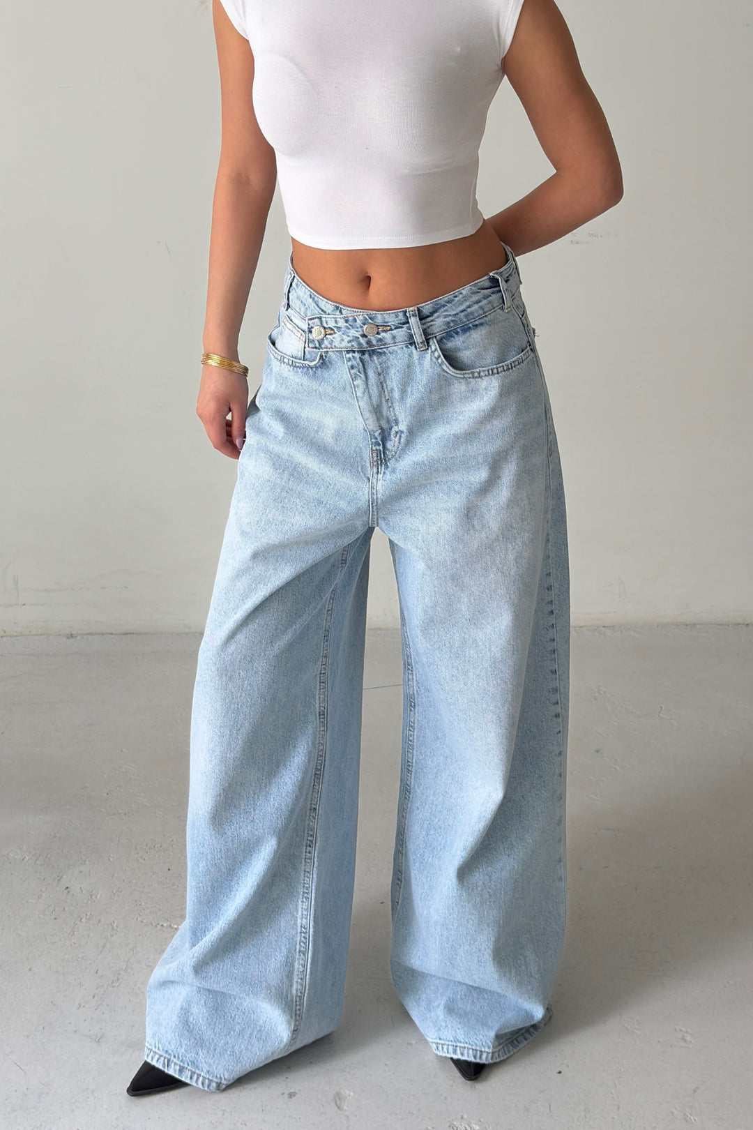Routines Cross Button Baggy Jeans - Light Blue 3568 - ROUTINES