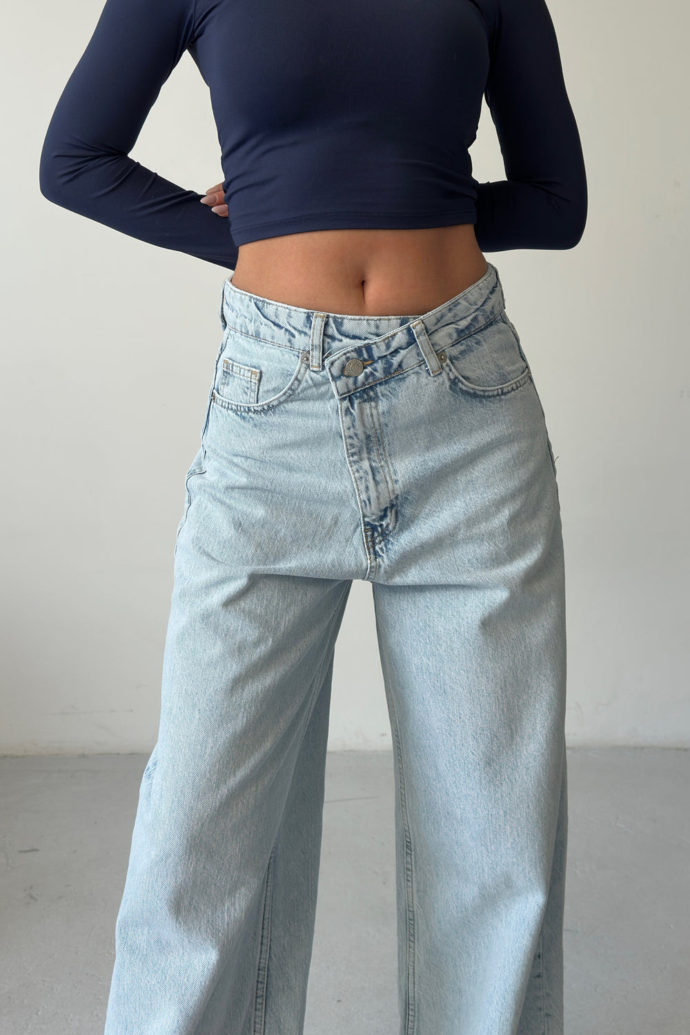 Routines Cross Button Baggy Jeans - Light Blue 3707 Jeans Routines Fashion