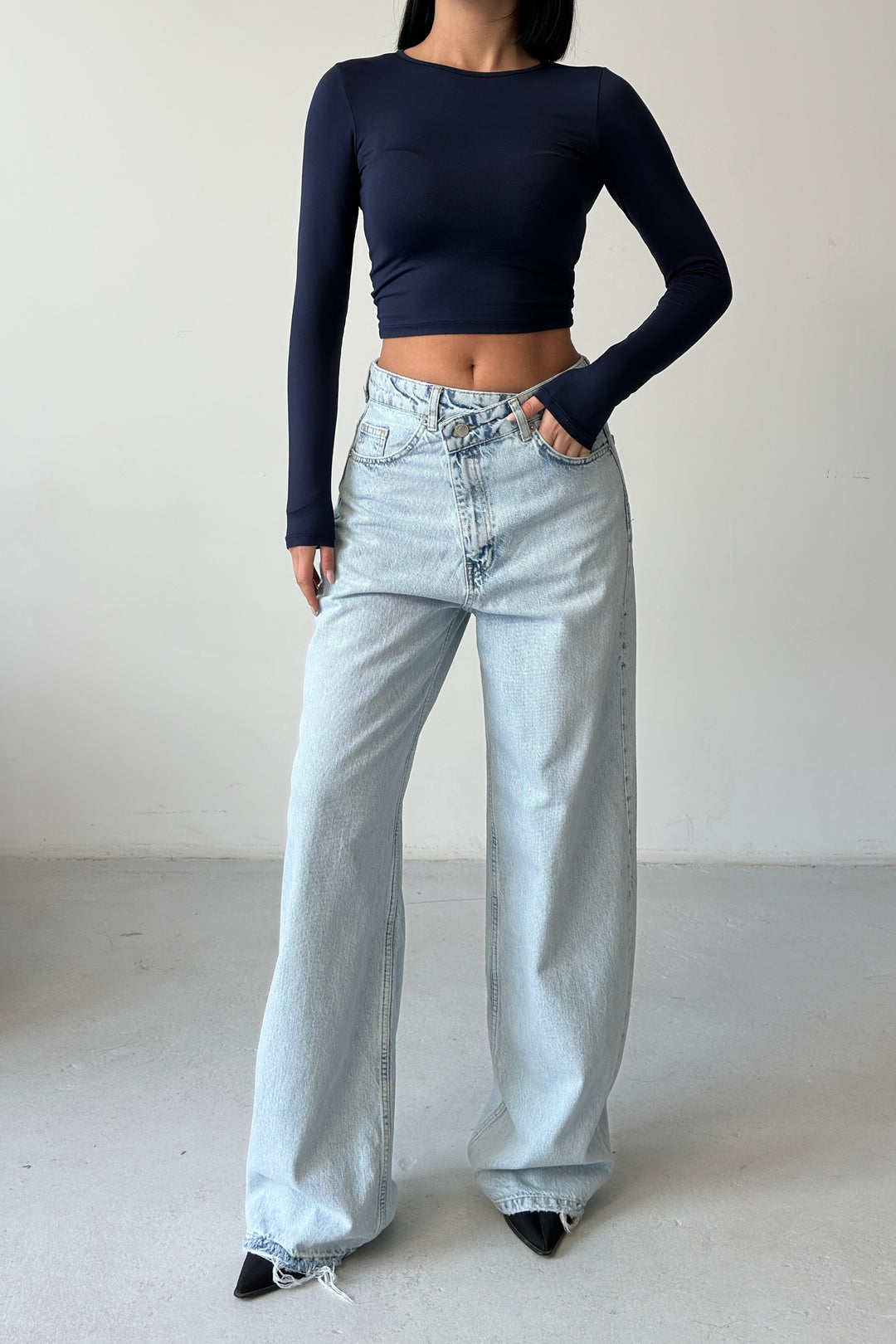 Routines Cross Button Baggy Jeans - Light Blue 3707 Jeans Routines Fashion