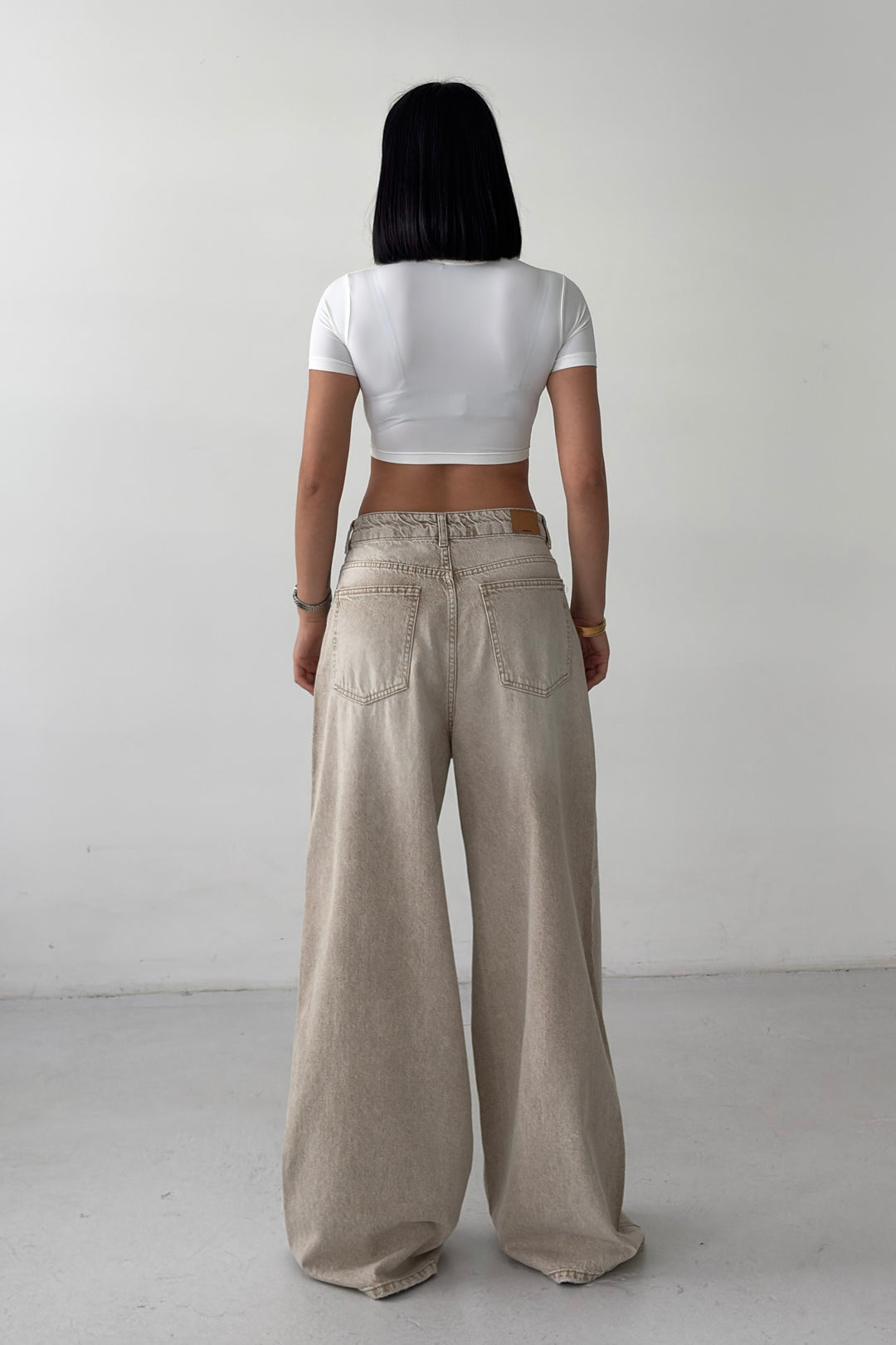 Routines Cross Button Baggy Jeans - Stone 3568 - ROUTINES