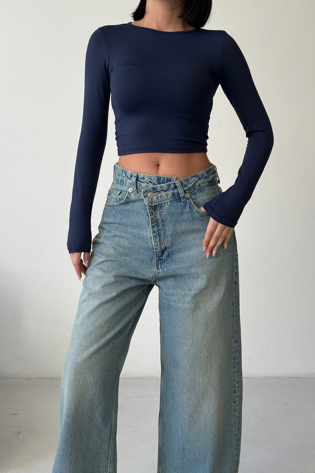 Routines Cross Button Baggy Jeans - Vintage Blue 3708 - ROUTINES