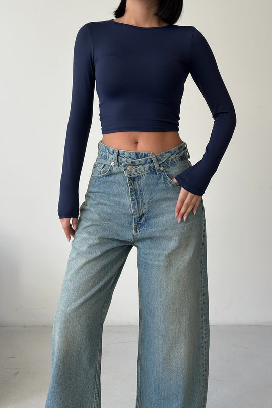 Routines Cross Button Baggy Jeans - Vintage Blue 3708 - ROUTINES