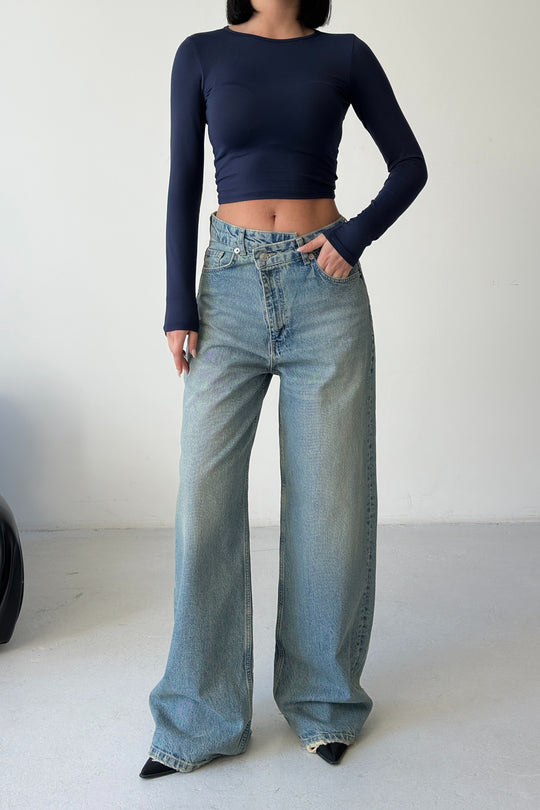 Routines Cross Button Baggy Jeans - Vintage Blue 3708 - ROUTINES