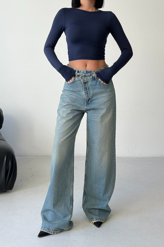 Routines Cross Button Baggy Jeans - Vintage Blue 3708 - ROUTINES