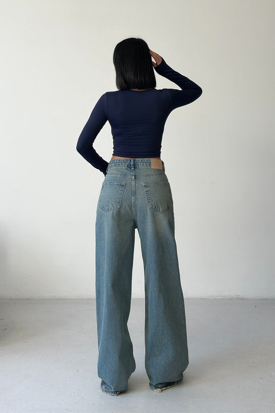 Routines Cross Button Baggy Jeans - Vintage Blue 3708 - ROUTINES