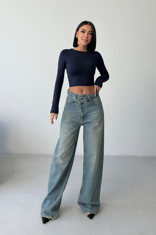 Routines Cross Button Baggy Jeans - Vintage Blue 3708 - ROUTINES