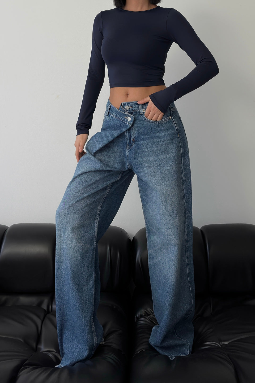 Routines Cross Button Jeans - Dark Blue 3608 - ROUTINES