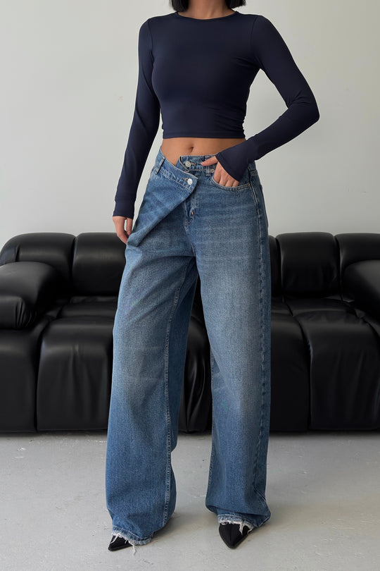 Routines Cross Button Jeans - Dark Blue 3608 - ROUTINES