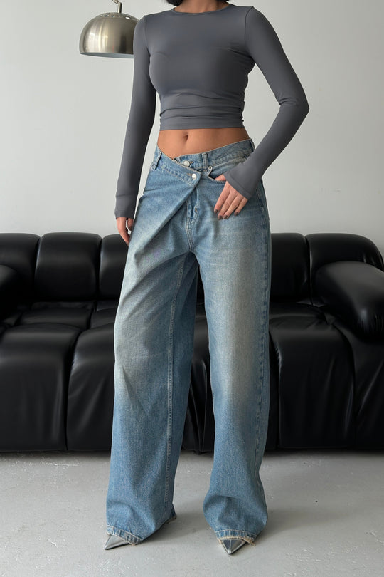 Routines Cross Button Jeans - Vintage Blue 3608 - ROUTINES