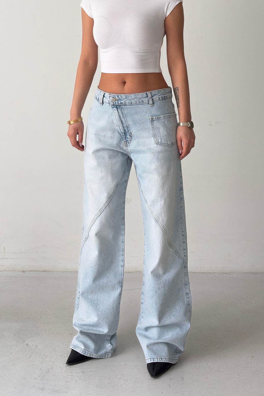 Routines Stretch Cross Button Seam Detail Jeans 4871 - ROUTINES