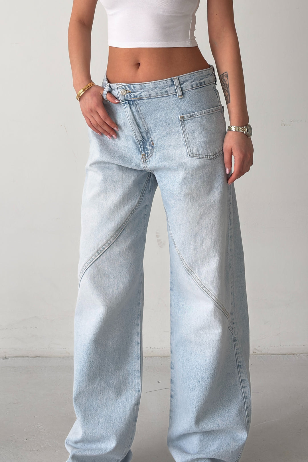 Routines Stretch Cross Button Seam Detail Jeans 4871 - ROUTINES