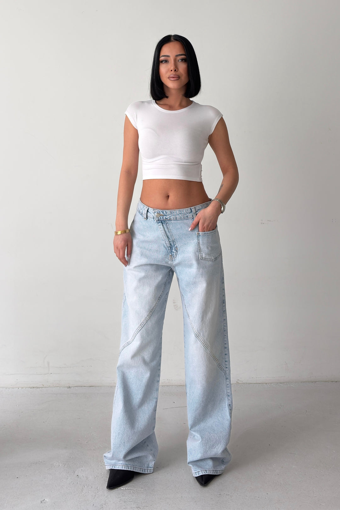 Routines Stretch Cross Button Seam Detail Jeans 4871 - ROUTINES