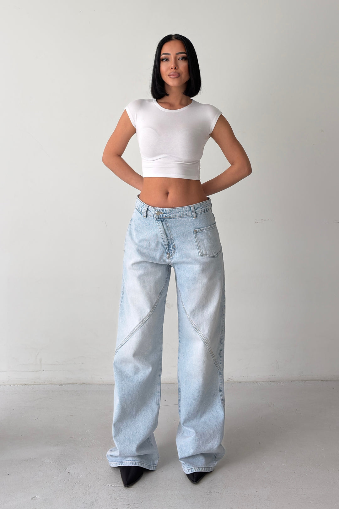 Routines Stretch Cross Button Seam Detail Jeans 4871 - ROUTINES