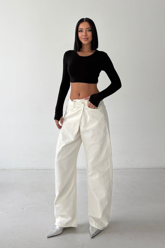 Routines Cross Waist Baggy Jeans - Cream 5020