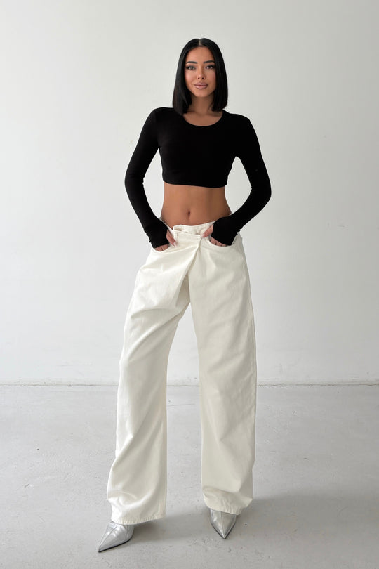 Routines Cross Waist Baggy Jeans - Cream 5020
