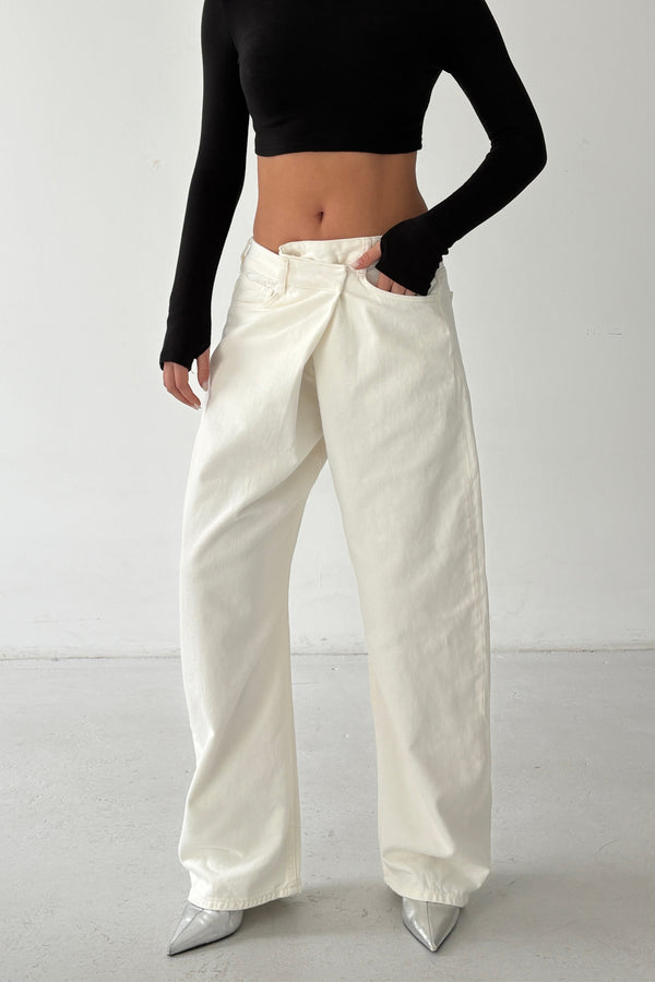 Routines Cross Waist Baggy Jeans - Cream 5020