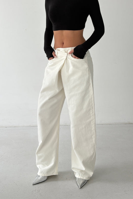 Routines Cross Waist Baggy Jeans - Cream 5020