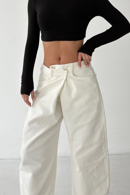 Routines Cross Waist Baggy Jeans - Cream 5020