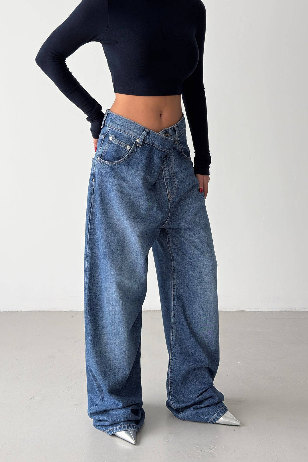Routines Cross Waist Baggy Jeans 1589-1