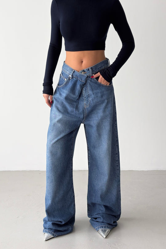 Routines Cross Waist Baggy Jeans 1589-1