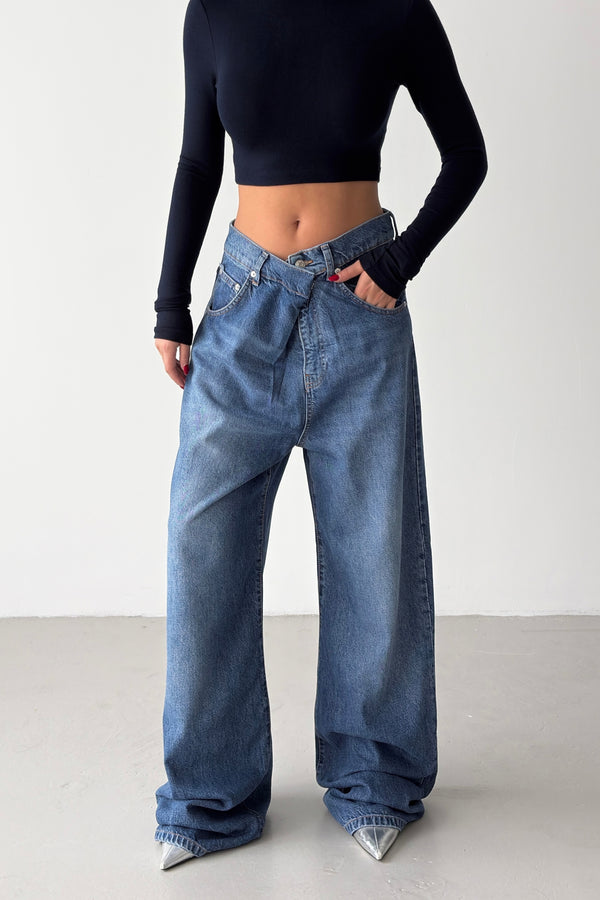 Routines Cross Waist Baggy Jeans 1589-1