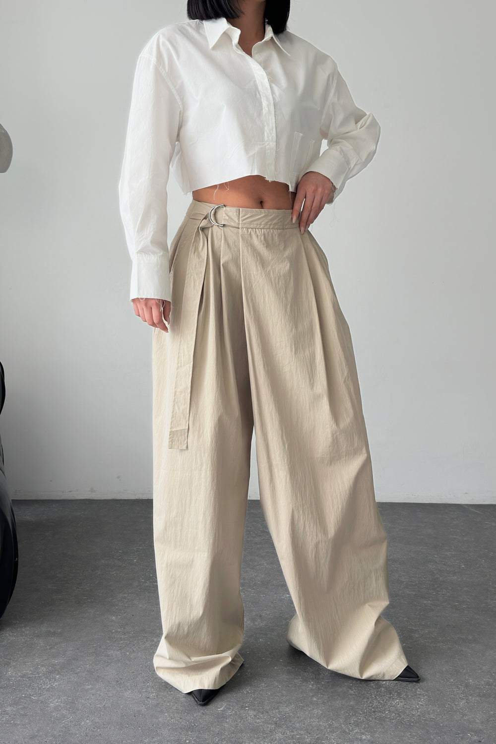 Routines Cross Waist Belted Pants - Stone 51300 Pants Routines Fashion